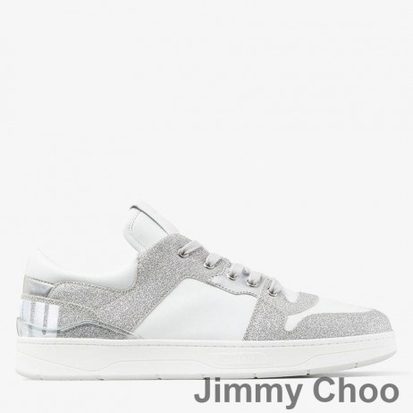 Jimmy Choo Florent M Sneakers Women Giltter and Leather With Choo Lettering White/Silver