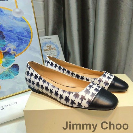 Jimmy Choo Gisela Flats Women Houndstooth Star Print And Nappa Leather White