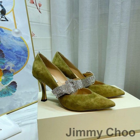 Jimmy Choo Kari 85 Pumps Women Suede With Crystal Strap Green