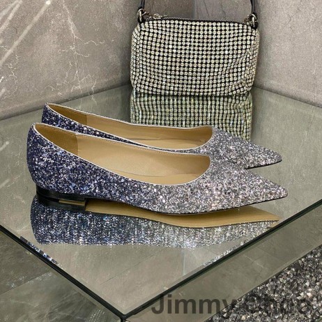 Jimmy Choo Love Flats Women Glitter Degrade Fabric Blue/Grey