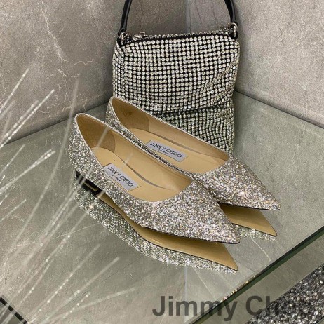 Jimmy Choo Love Flats Women Glitter Degrade Fabric Grey