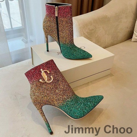 Jimmy Choo Minori 105 Ankle Booties Women Glitter Degrade With JC Emblem Rose