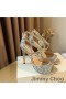 Jimmy Choo Emsy 105 Sandals Women Coarse Glitter Fabric Silver