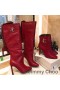 Jimmy Choo Mahesa 100 Knee Booties Women Calf Leather With JC Emblem Red