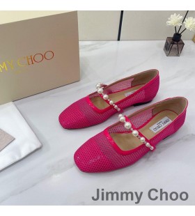 Jimmy Choo Ade Flats Women Fishnet Mesh And Patent Leather With Pearl Embellished Rose