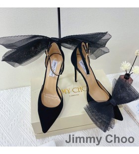 Jimmy Choo Averly 100 Pumps Women Suede With Oversized Mesh Bows Black