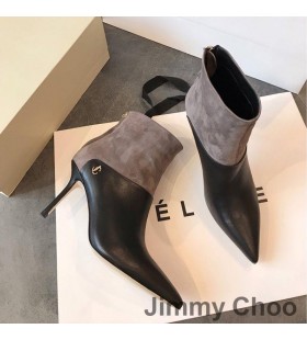 Jimmy Choo Beyla 85 Ankle Booties Women Calf Leather And Suede With JC Button Detailing Grey