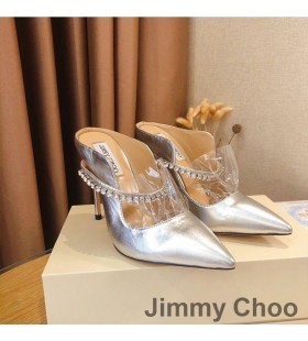 Jimmy Choo Bing 105 Mules Women Patent Leather With Crystal Strap Silver