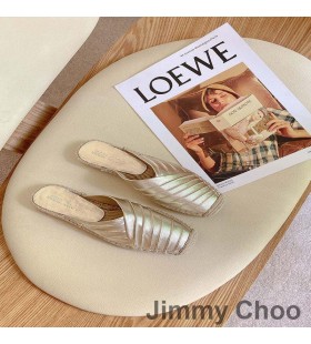 Jimmy Choo Dru Flat Mules Women Mixed Sheep Leather Gold