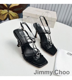 Jimmy Choo Indiya 85 Sandals Women Nappa Leather With Crystal Hearts Black