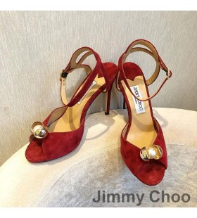 Jimmy Choo Ivory Sandals Women Suede With Pearl Detail Red