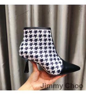 Jimmy Choo Kix Z 65 Ankle Booties Women Calf Leather And Star Houndstooth Printed Black
