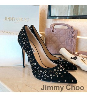 Jimmy Choo Love 100 Pumps Women Suede With Grommeted Metal Black