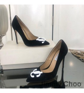 Jimmy Choo Love 100 Pumps Women Suede With White JC Emblem Black