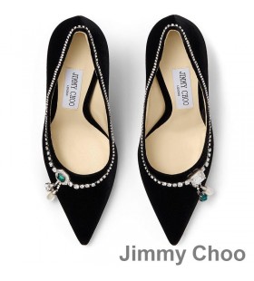 Jimmy Choo Love 100 Pumps Women Velvet With Crystal Mix Necklace Black