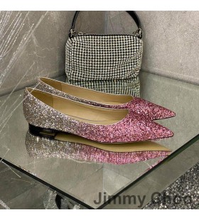 Jimmy Choo Love Flats Women Glitter Degrade Fabric Silver/Rose