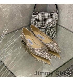 Jimmy Choo Love Flats Women Glitter Degrade Fabric Taupe