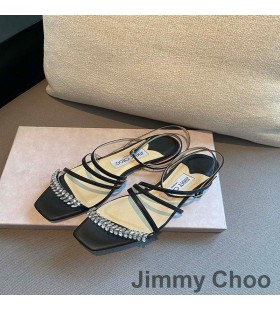 Jimmy Choo Meira Sandals Women Nappa Leather With Leaf Crystal Embellishment Black