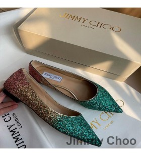 Jimmy Choo Romy Flats Women Glitter Fabric Green/Pink