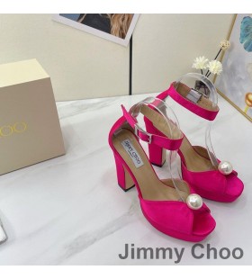 Jimmy Choo Socorie 115 Platform Sandals Women Satin With Pearl Detailing Rose
