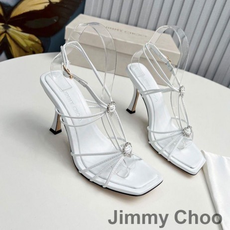 Jimmy Choo Indiya 85 Sandálias Das Mulheres De Couro Nappa Com Coração De Cristal Branco