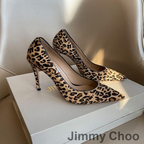 Jimmy Choo Amor 105 Bombas De Mulheres Leopard Couro Marrom
