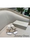 Jimmy Choo Maelie 60 Salto Slides Mulheres Ovelhas De Couro Com O Logotipo Do Tecido Fita Branca