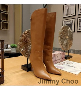 Jimmy Choo Alizze 90 Joelho Botas Das Mulheres De Couro Liso Marrom