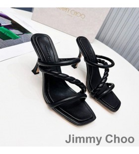 Jimmy Choo Diosa 85 Salto Slides Mulheres De Couro Com Alça Trançada Preta