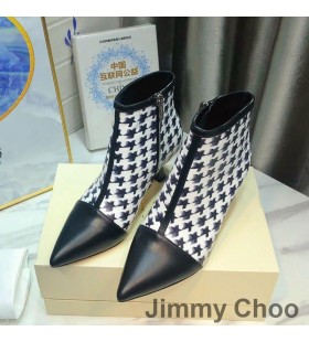 Jimmy Choo Kix Z 65 Tornozelo Botas Das Mulheres De Couro De Bezerro E Estrelas Houndstooth Impresso Em Preto