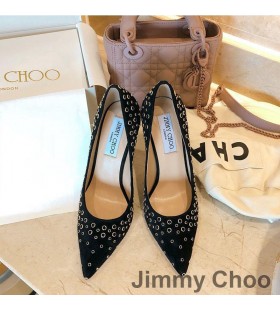 Jimmy Choo Amor De 100 Bombas De Mulheres De Camurça Com Grommeted Black Metal