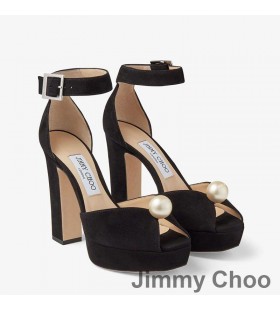 Jimmy Choo Socorie 115 Plataforma Sandálias Das Mulheres De Camurça Com Pérola Detalhando Preto