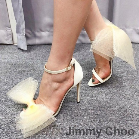Jimmy Choo Aveline 100 Szandál Női Velúr Nagyméretű Háló Íjak Fehér