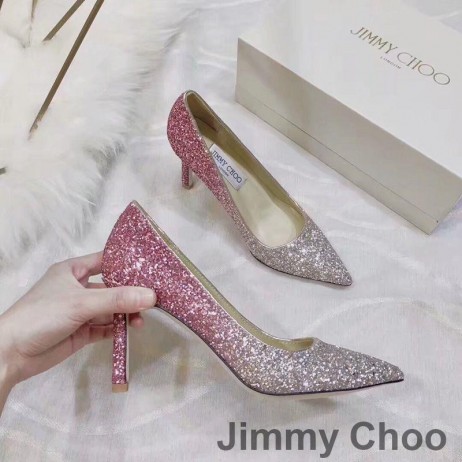 Jimmy Choo Love Pumps Women Glitter Degrade Fabric Silver/Pink