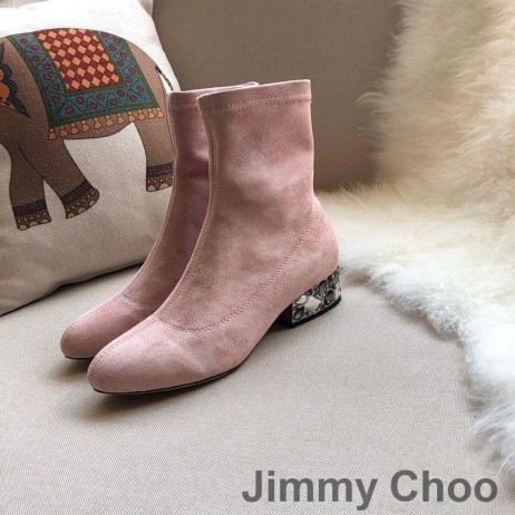 Jimmy Choo Maine Ankle Boots Women Suede With Crystal Embellished Heel Pink
