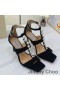 Jimmy Choo Aura 85 Szandál Női Velúr Gyöngyök, Valamint Kristályok Fekete