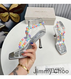 Jimmy Choo Amiral 85 SzandÃ¡l NÅ‘k Nappa BÅ‘r GyÃ¶ngyÃ¶s Raffia EzÃ¼st
