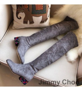Jimmy Choo Maine Térd Csizma Női Velúr Kristály Megszépült Sarok Szürke