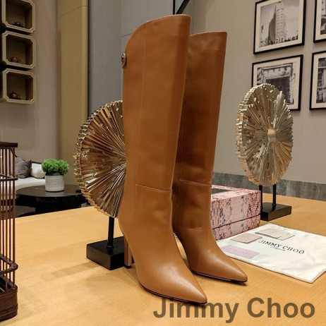 Jimmy Choo Alizze 90 Glúine Booties Mná Go Réidh Leathair Donn