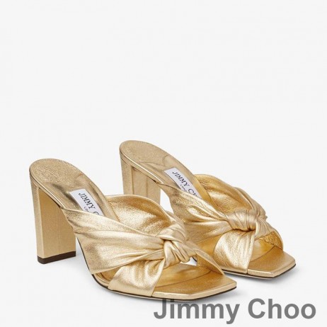Jimmy Choo Ascaill 85 Heeled Sleamhnáin Mná Leathar Nappa Le Snaidhmthe Óir