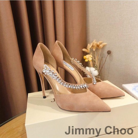 Jimmy Choo Bee 105 Caidéil Mná Suede Le Embellishment Criostail Bándearg
