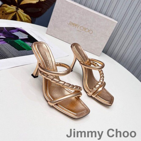Jimmy Choo Diosa 85 Heeled Sleamhnáin Mná Leathar Le Braided Strap Rose Gold