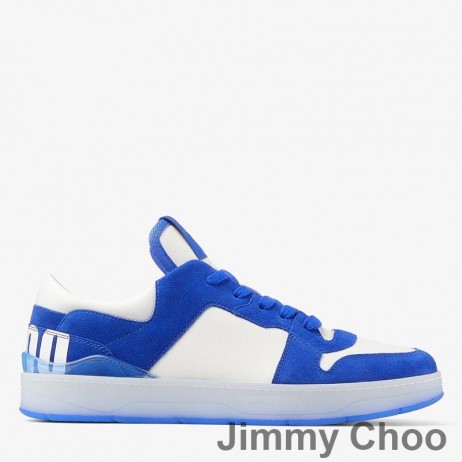 Jimmy Choo Florent M Sneakers Mná Crosta agus Leathar Le Choo Litreoireacht Bán/Gorm