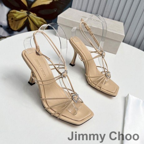 Jimmy Choo Indiya 85 Sandals Mná Leathar Nappa Le Crystal Hearts Aibreog
