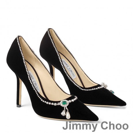 Jimmy Choo Grá 100 Caidéil Mná Veilbhit Le Criostail Meascán Bracelet Dubh