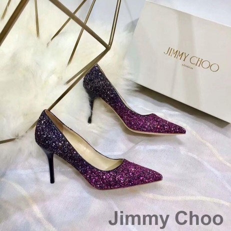 Jimmy Choo Grá Caidéil Mná Glitter Díghrádú Fabraic Corcra/Dubh