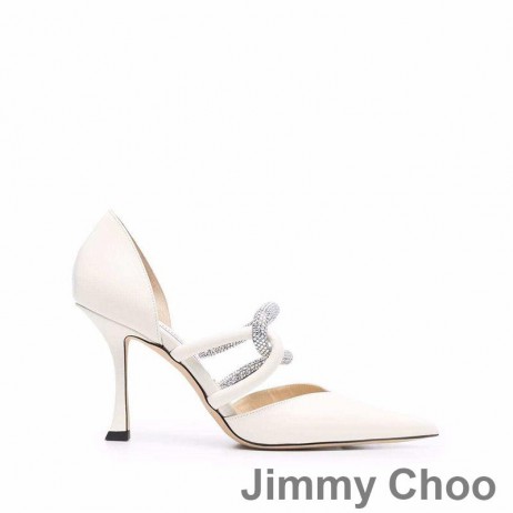 Jimmy Choo Luis 85 Caidéil Mná Leathar Nappa Le Embellishment Criostail Bán