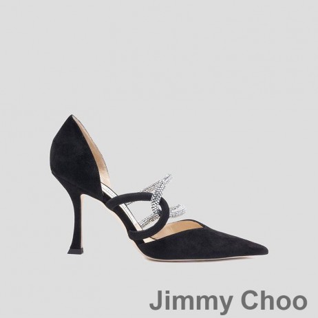Jimmy Choo Luis 85 Caidéil Mná Suede Le Embellishment Criostail Dubh