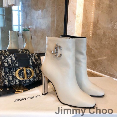 Jimmy Choo Mahesa 100 Rúitín Booties Mná Leathar Lao Le JC Feathal Beige