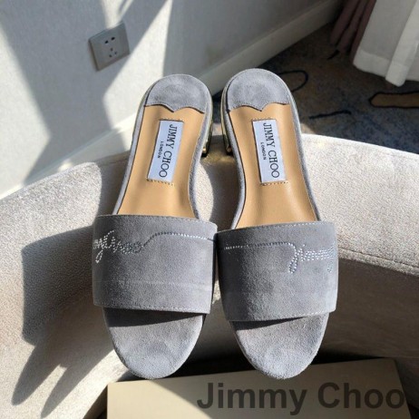 Jimmy Choo Minea Sleamhnáin Mban Suede Embellished Le Criostail Grey